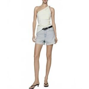 Mango High-Waisted Mom-Fit Denim Shorts Blue Light Wash NWT Size 8